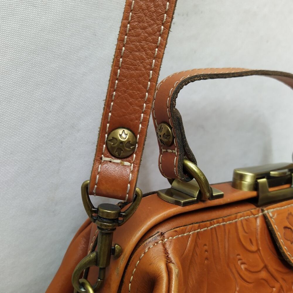 Patricia Nash Brown Leather Floral Pushlock Framed Closure Satchel Crossbody Bag - Picture 6 of 16